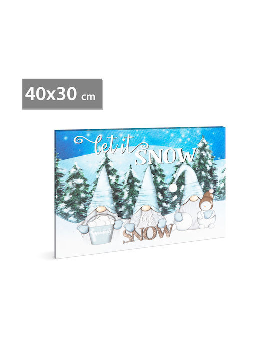 Pictură De Crăciun Cu LED Let It Snow 40 X 30 Cm Decor De Perete Lumină Albă Rece 2 X Baterii Aa