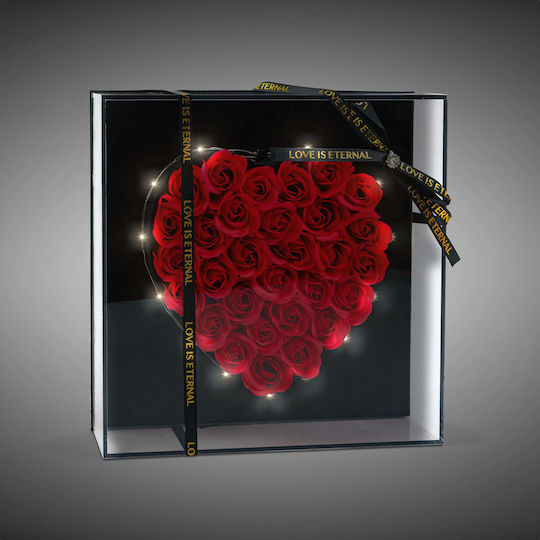 Trandafiri Artificiali În Formă De Inimă Cu Lumini LED În Cutie Cadou 29x29cm Decor Romantic Pentru Ziua Îndrăgostiților Aniversare