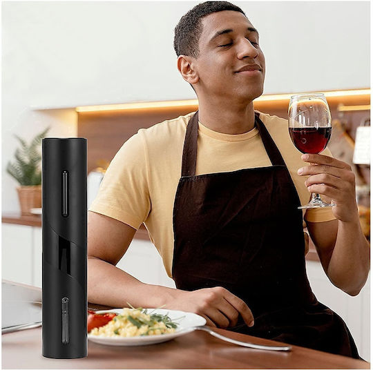 Kesnup Set Tirbușon Electric 6 Accesorii Vin Include Deschizător Electric Tăietor Folie Aerator De Turnare 2 Pompe Vid Dopuri Suport Ergonomic Alimentat De 4 Baterii Aa Material Abs Premium Negru
