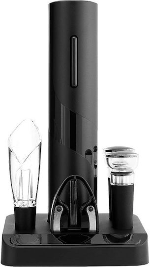 Kesnup Set Tirbușon Electric 6 Accesorii Vin Include Deschizător Electric Tăietor Folie Aerator De Turnare 2 Pompe Vid Dopuri Suport Ergonomic Alimentat De 4 Baterii Aa Material Abs Premium Negru
