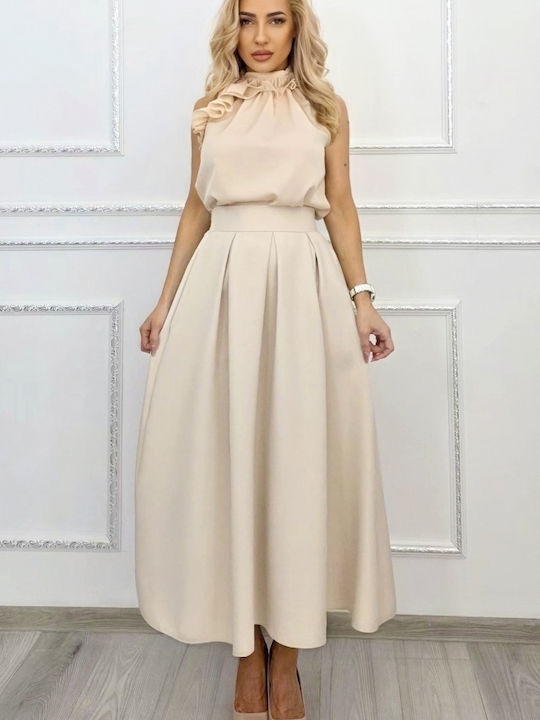 Hoch Taille Maxi Rock Creme