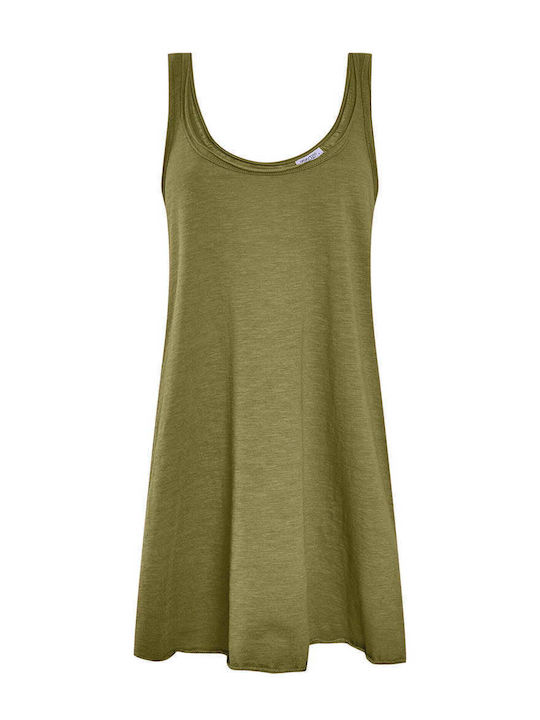 Celestino Women's Sleeveless Cotton Loose Fit Khaki Dress