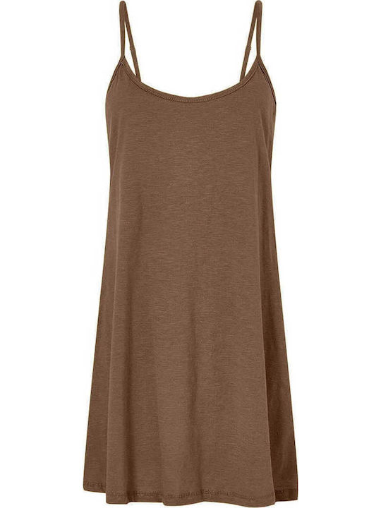 Celestino Damenkleid Mini Baumwoll-Träger Braun