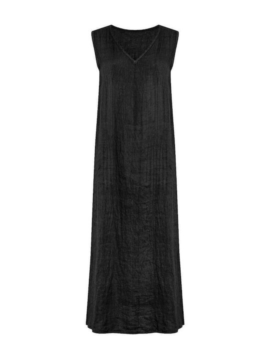 Celestino Damenkleid Maxi Leinen Mit Taschen Loose Fit Schwarz