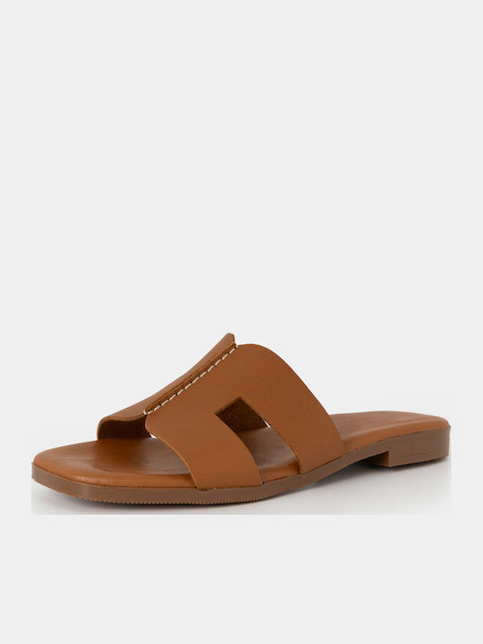 Leather Women's Flat Sandals Brown