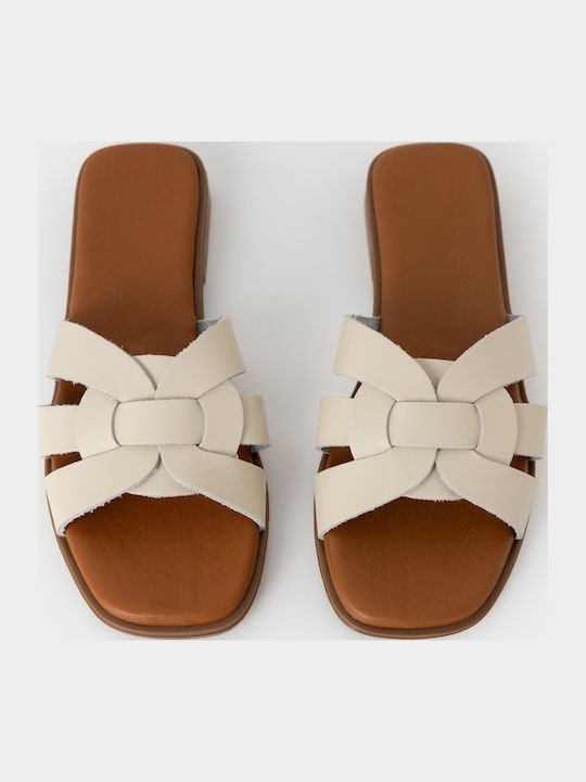 Leather Women's Flat Sandals White