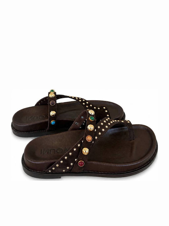 Leder Flache Damen Sandalen Braun