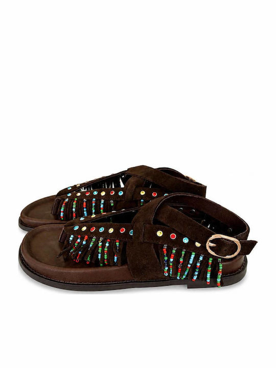 Damen Flache Sandalen Braun