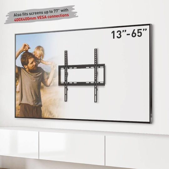 Barkan Suport Fix Montat Pe Perete Pentru Monitor Tv Compatibil Cu Ecrane 13-65" Greutate Maximă Susținută 50kg Vesa 75x75~400x400 Negru
