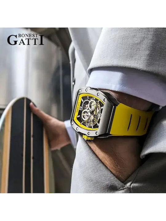 Bonest Gatti Мъжки Часовник Автоматичен с Жълта Каучукова Каишка