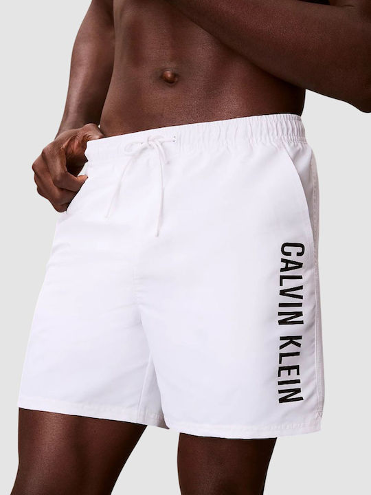 Medium Drawstring Men's Swimwear Shorts White With Patterns
