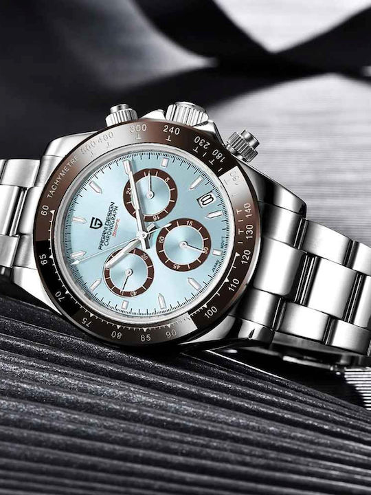 Pagani Design Ceas Barbatesc 40mm Cronograf cu Baterie cu Brățară Metalică Argintie