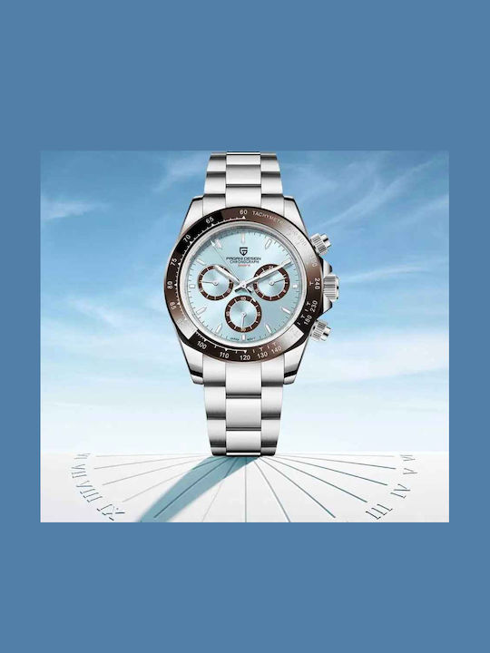 Pagani Design Ceas Barbatesc 40mm Cronograf cu Baterie cu Brățară Metalică Argintie