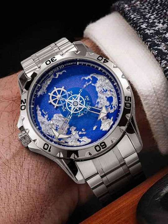 Glenaw Ceas Barbatesc 43mm Automat cu Brățară din Metal Argintie