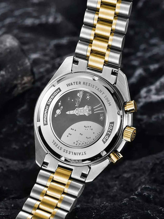 Pagani Design Ceas Barbatesc 40mm Cronograf cu Baterie cu Brățară din Metal Argintie
