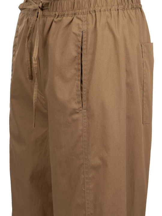 Women's Fabric Trousers with Rubber Band Brown