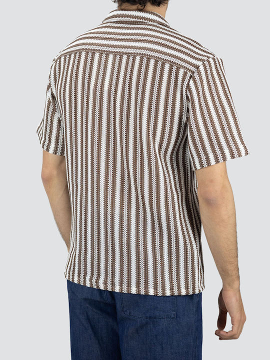 Short Sleeve Shirt Regular Fit Striped Brown
