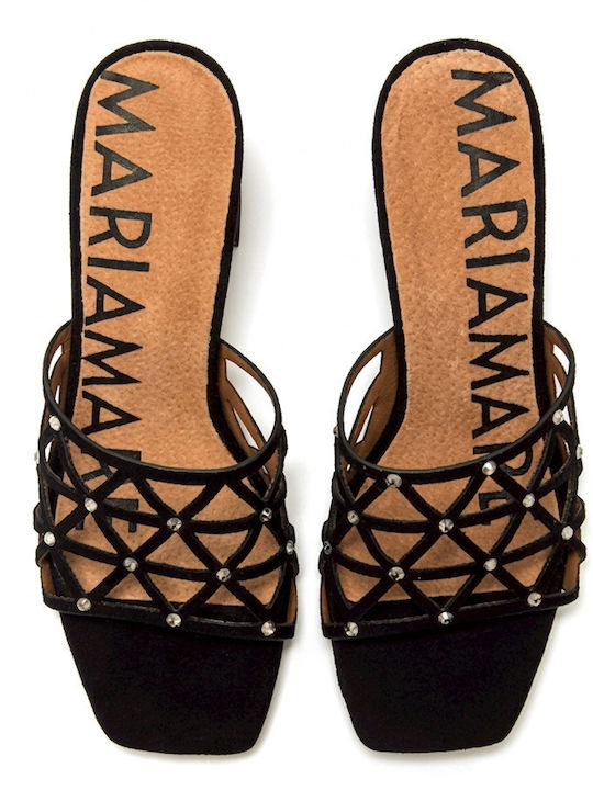 Leather Sandals with Strass Black