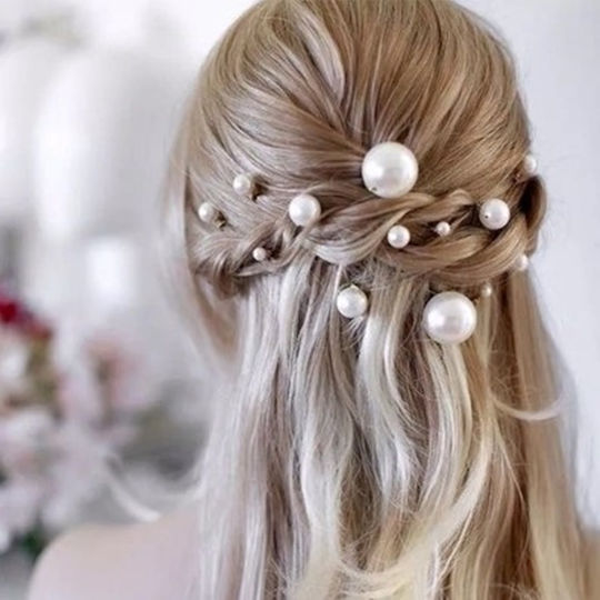 Set 7 Pearl Hairpins Bride Gold