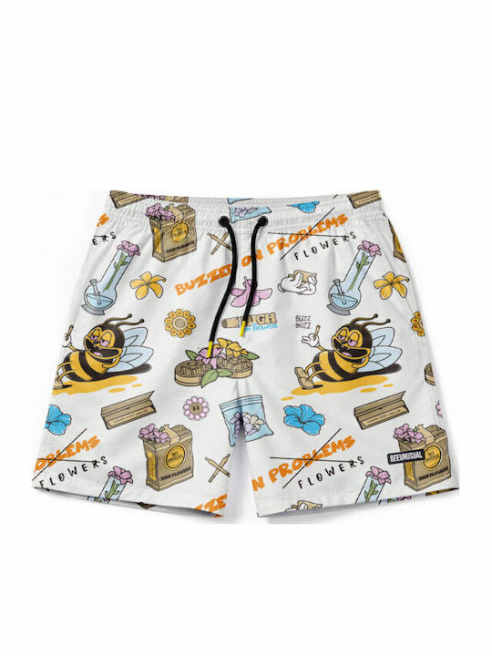 Buzzed On Flowers Men's Swimwear Shorts White Floral