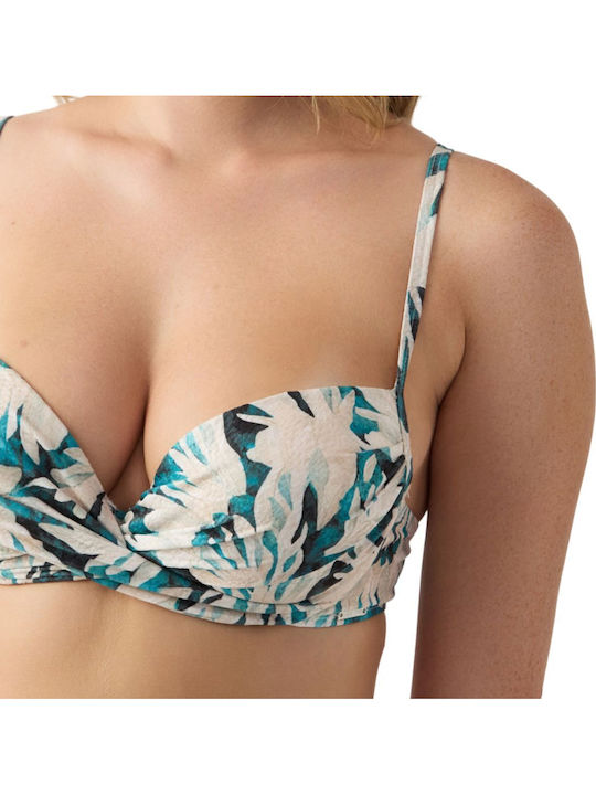 Bikini Bra C Cup With Padding Floral Petrol Blue