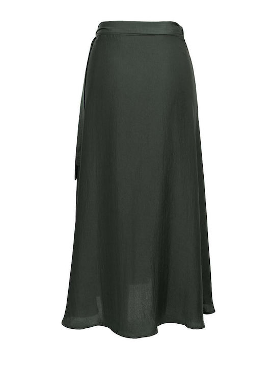Moutaki Fustă Midi Talie Înaltă Din Satin Verde