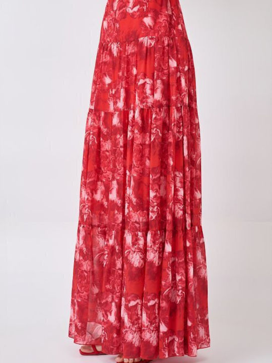 High Waist Maxi Skirt Red