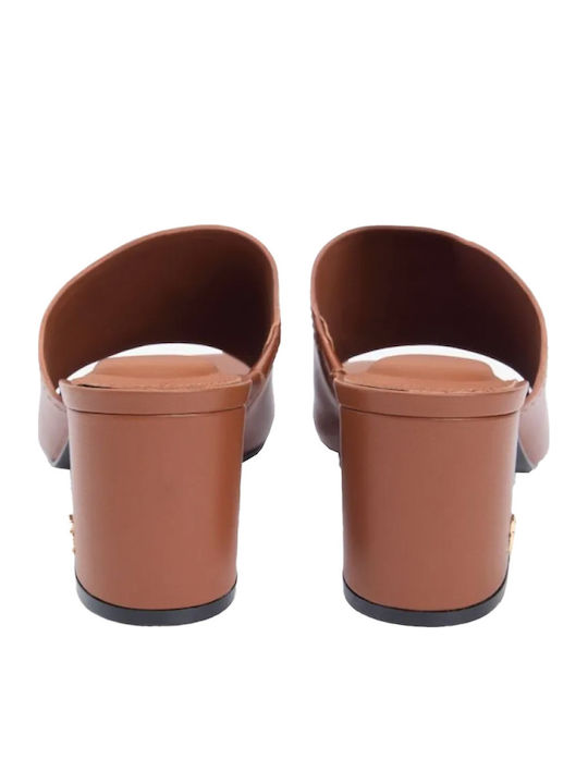 Pantofi Mules De Piele Cu Toc În Culoare Tabac Maro