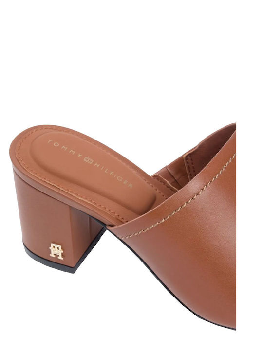 Pantofi Mules De Piele Cu Toc În Culoare Tabac Maro