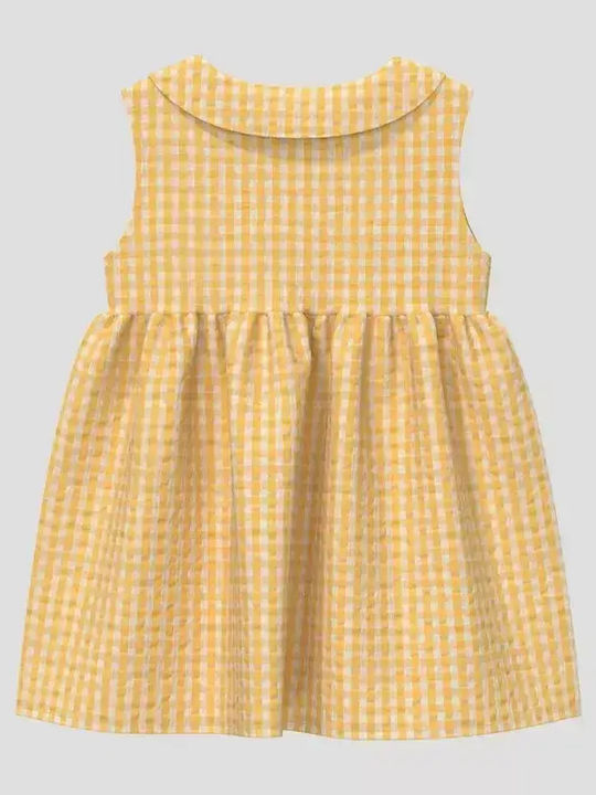 Girls Checked Yellow-White Dress