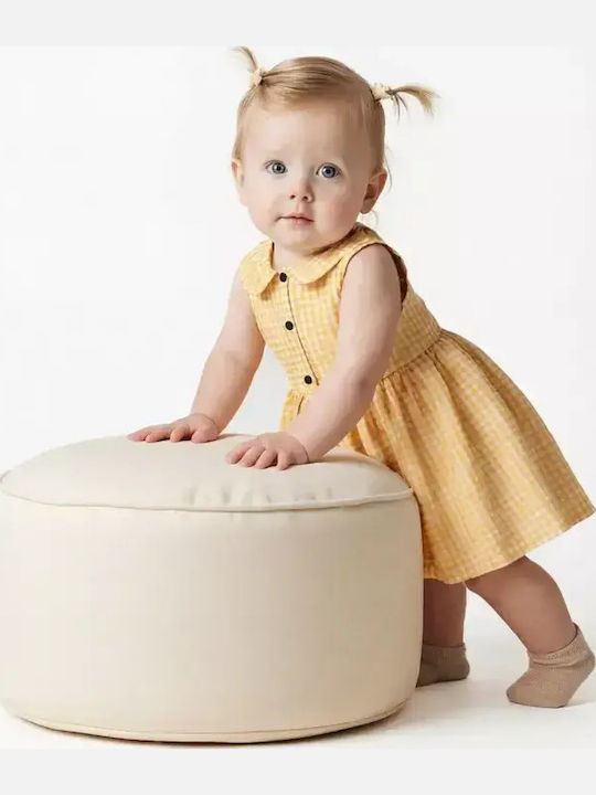 Girls Checked Yellow-White Dress