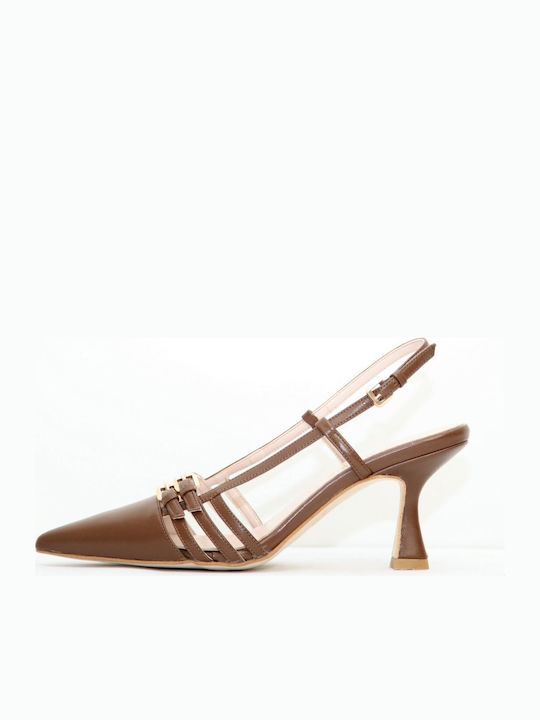 Leder Pumps mit Mittelhohem Braun Absatz