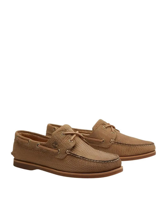 Leather Men's Boat Shoes in Beige Colour