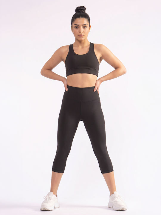 Обучение Дамско Capri Колан Стягане Висока Талия И Push Up Зелен Черен