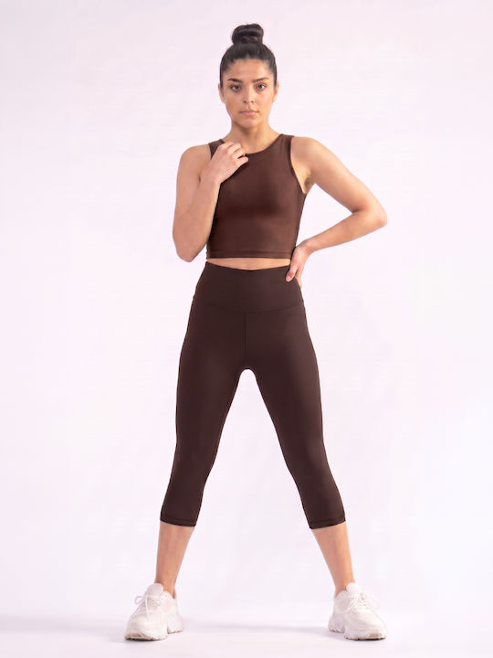 Обучение Дамско Capri Колан Стягане Висока Талия И Push Up Зелен Кафяв