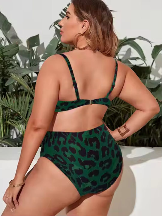 Set Bikini με Ελαφριά Ενίσχυση Ψηλόμεσο Animal Print Πράσινο Leopard