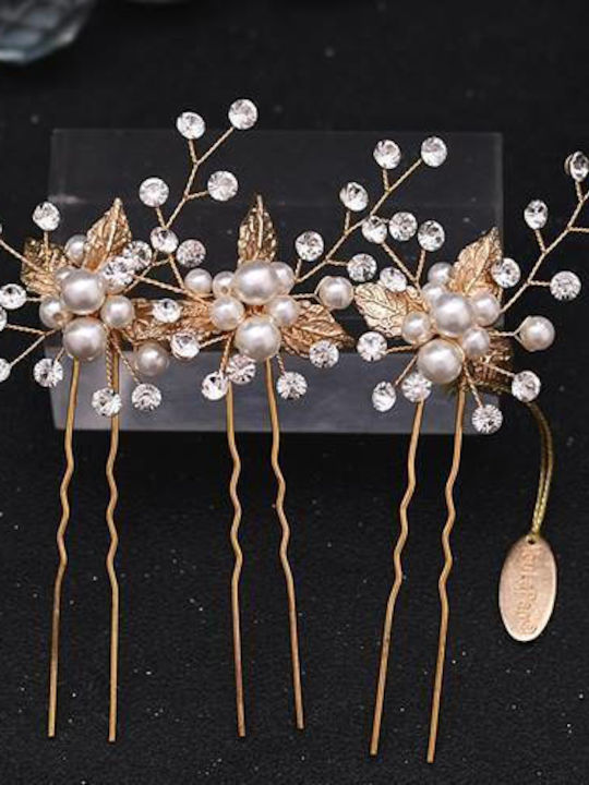 Hair Accessory Clip Model Leaves Crystals Pearls Gold
