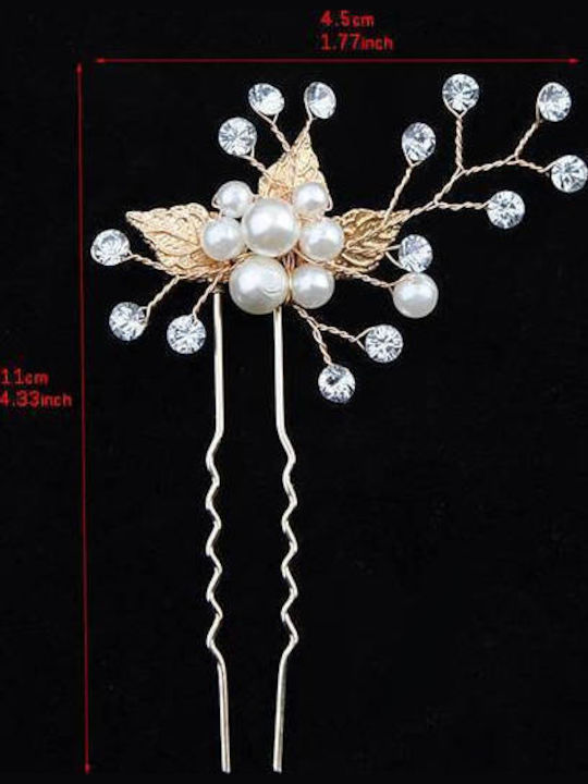 Hair Accessory Clip Model Leaves Crystals Pearls Gold