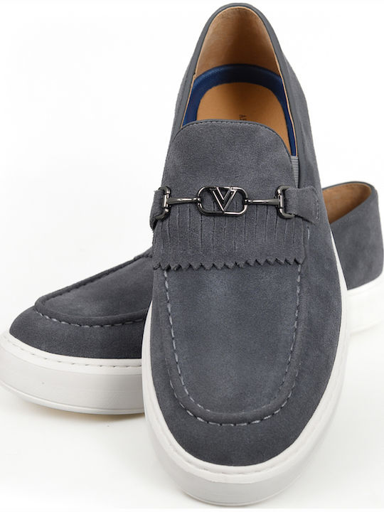 Leather Men's Moccasins in Gray Colour