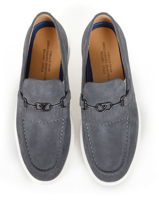Leather Men's Moccasins in Gray Colour