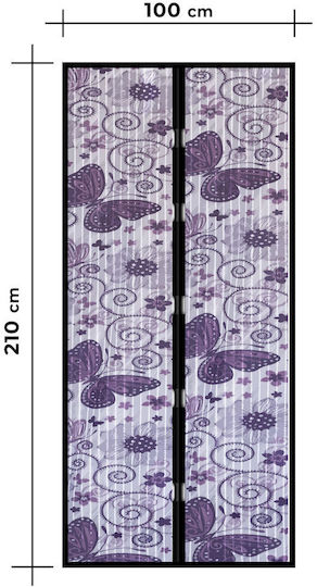 Plasă De Țânțari Ușă Cu Scai Cu Închidere Magnetică Din Poliester Violet 210x100cm
