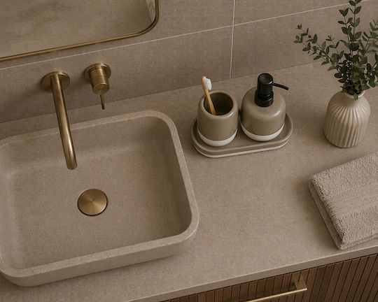 MRShome Bathroom Accessory Set Metal Beige 3 Pieces
