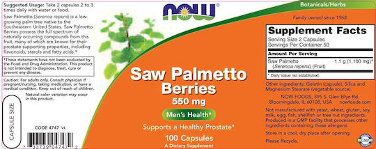 Now Foods Saw Palmetto 550мг 250 вегетариански капсули