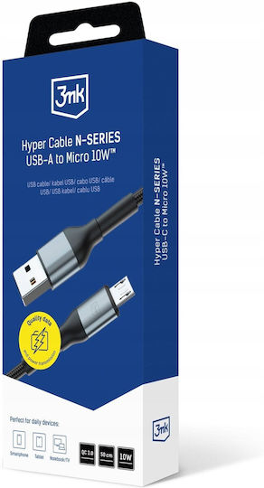 3MK Regular USB 2.0 to micro USB Cable Μαύρο 0.5m 1τμχ
