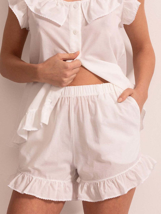 Sofiaman Sofiaman Sommer Damen Schlafanzug Set Weiß
