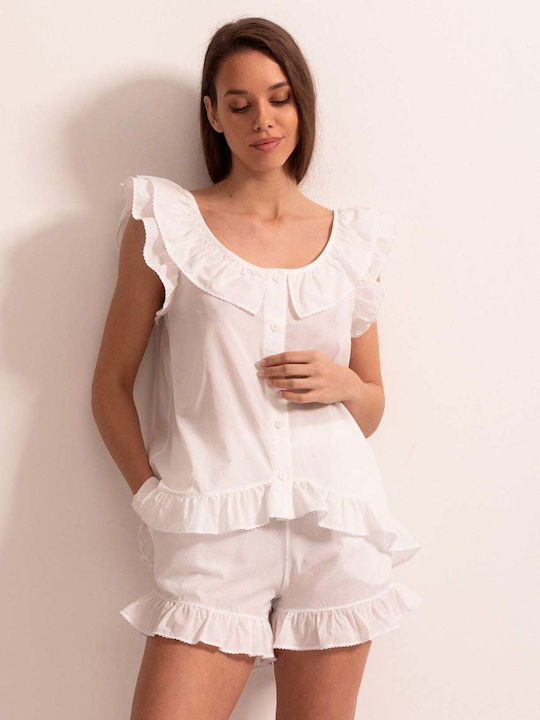 Sofiaman Sofiaman Sommer Damen Schlafanzug Set Weiß