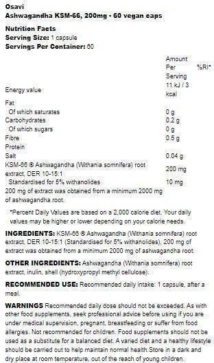 Osavi Ashwagandha Ksm-66 200mg 180 κάψουλες