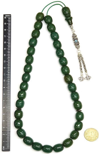 Roloi Komboloi Worry Beads with 33 Beads Made of Mastic Length 39cm Green