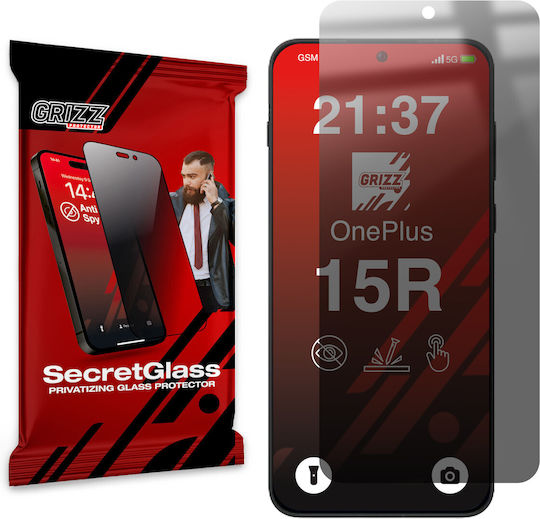 Grizzglass Secretglass Privacy Tempered Glass Screen Protector Compatible Oneplus 15r Black