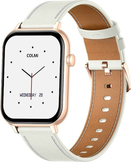Colmi C28 Smartwatch mit Herzfrequenzsensor (Gold + Weißes Leder)